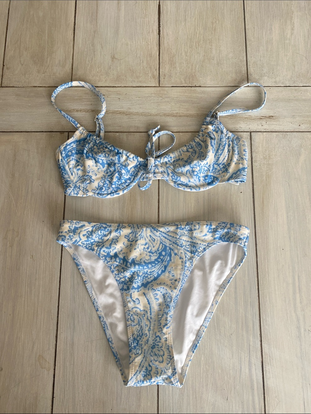 Faithfull the Brand Blue Ivory Patterned Bikini Set 2 Piece XS